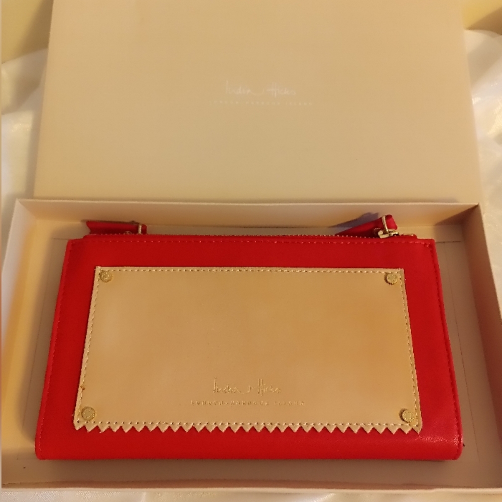India Hicks Red and Beige Leather Zip Wallet